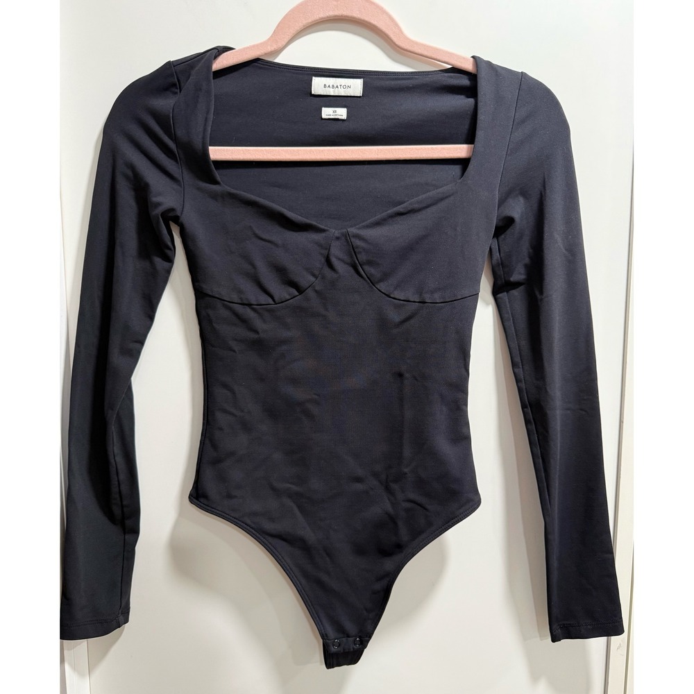 Babaton Aritzia Black Long Sleeve Sweetheart Bodysuit XS 103763 Bustier Seam